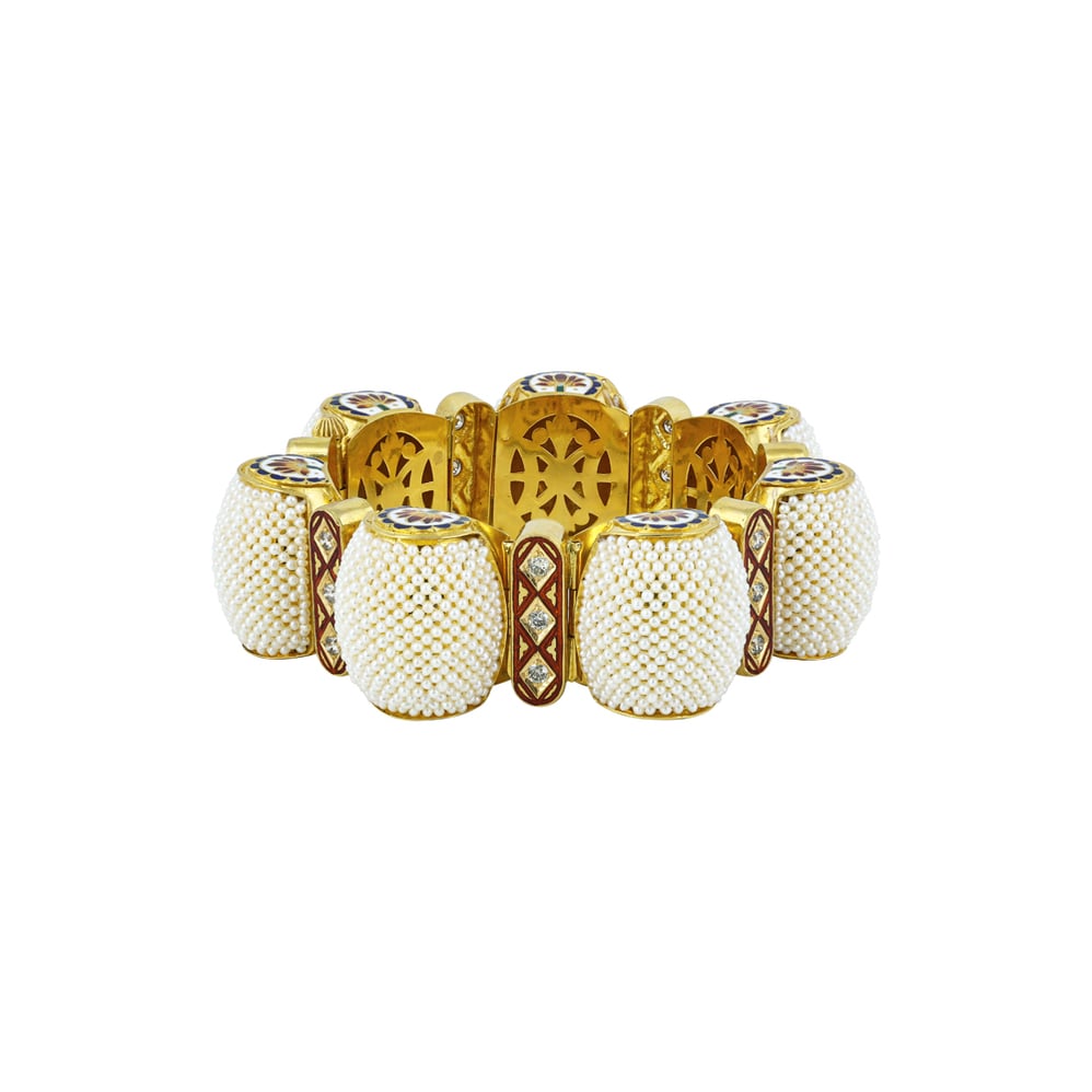 Pearl Cluster Gajara Bangle with Red Enamel